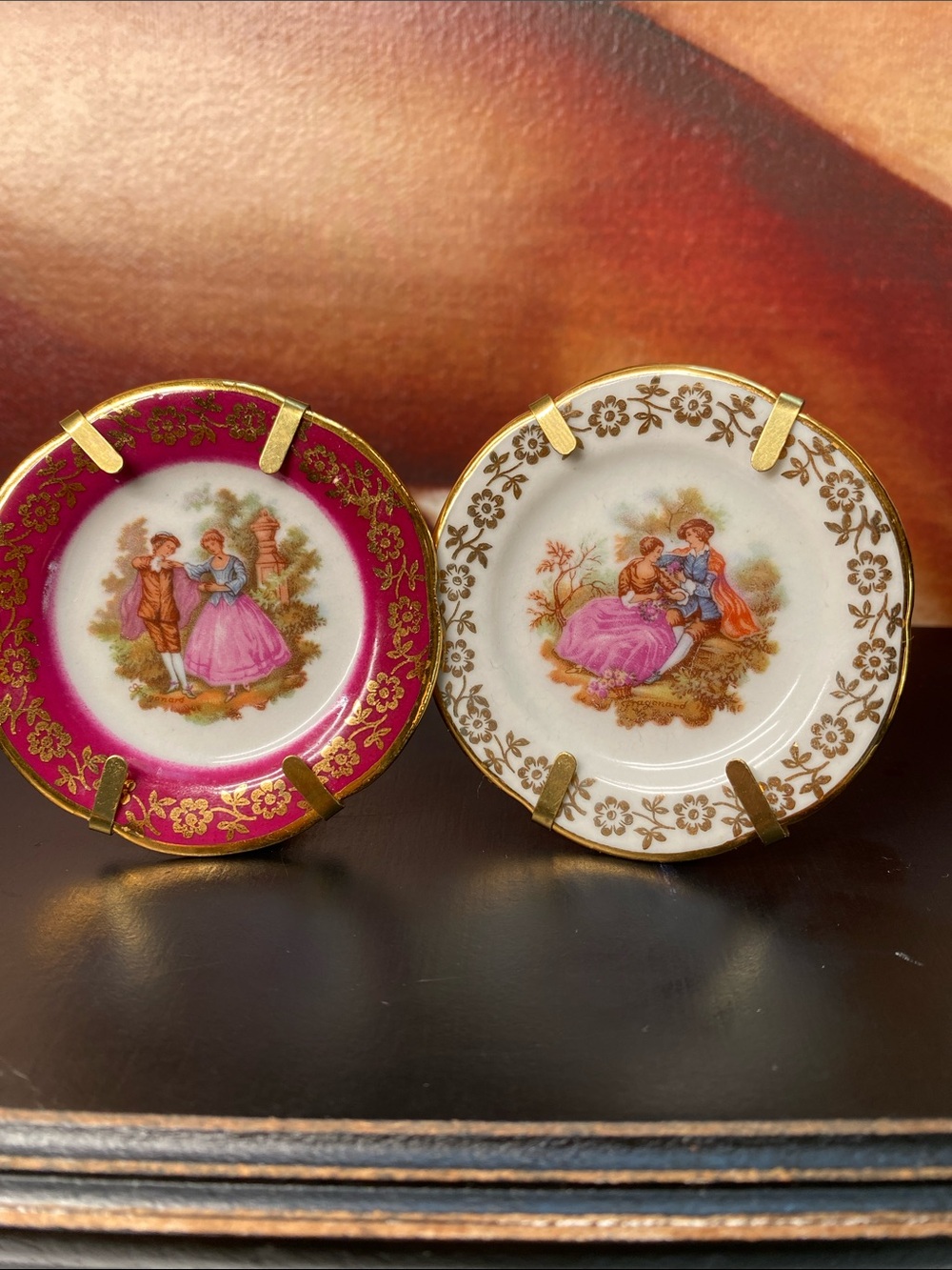 🍇 Limoges France 2 Miniature Porcelain Miniature Courtship Plates 2.5”